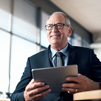 Business man on tablet